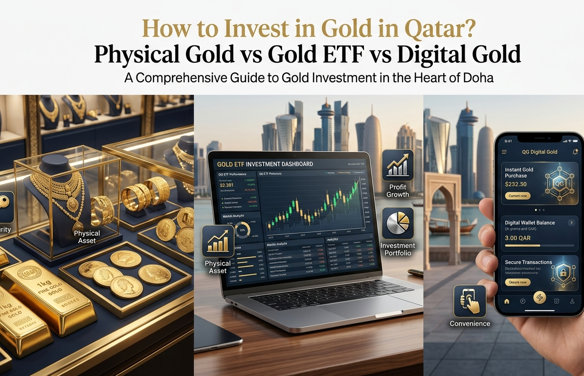 Gold investment options in Qatar comparing physical gold, gold ETFs, and digital gold