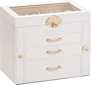 Enthralite Modern Jewelry Organizer for Women: 4-Layer Box with Clear Lid